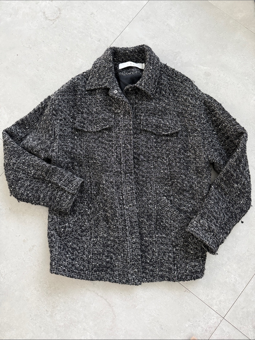IRO Black Textured Bouclé Utility Shacket